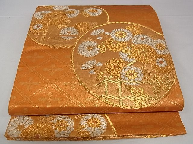 平和屋着物■六通柄袋帯 草花丸文 金糸 正絹 逸品 A-pf4594