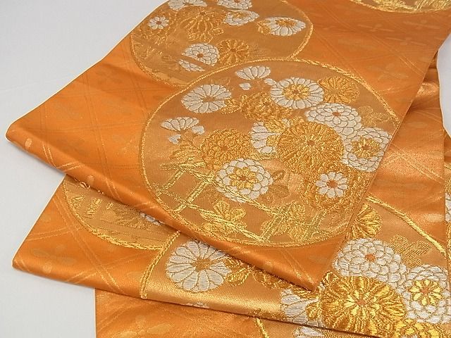平和屋着物■六通柄袋帯 草花丸文 金糸 正絹 逸品 A-pf4594