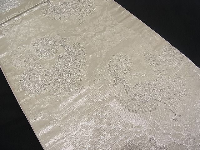 平和屋着物■六通柄袋帯 孔雀花文 銀糸 逸品 n-pk0720