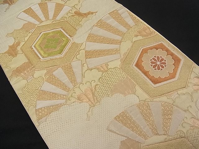 平和屋着物■六通柄袋帯 雲取り花菱亀甲文 金糸 n-pk0725