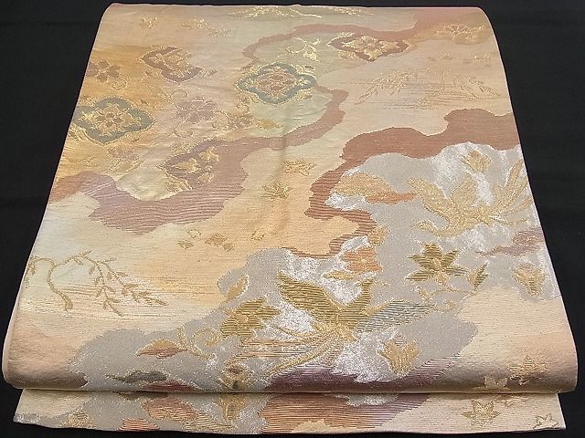 平和屋着物■六通柄袋帯 鳳凰道長花唐草文 金銀糸 逸品 n-pk0748