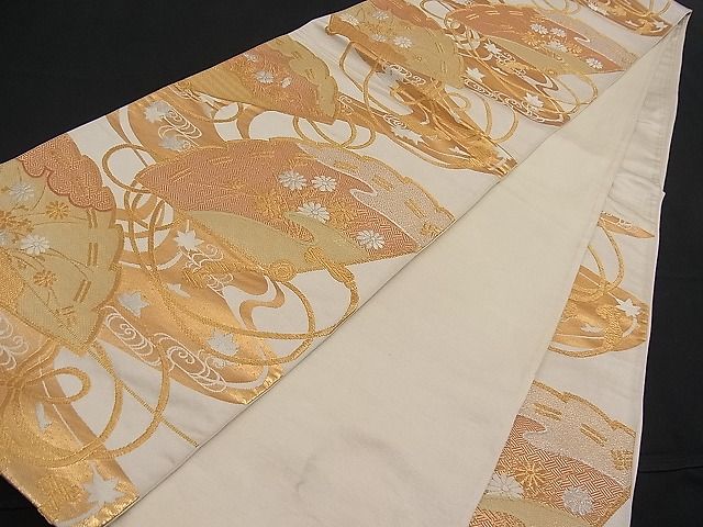 平和屋着物■六通柄袋帯 唐織 檜扇吉祥花文 金銀糸 逸品 n-pk0856