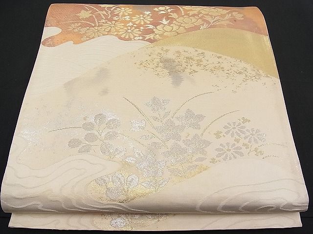平和屋着物■六通柄袋帯 流水花文 金銀糸 逸品 n-pk0859