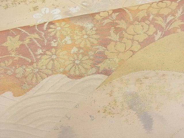 平和屋着物■六通柄袋帯 流水花文 金銀糸 逸品 n-pk0859
