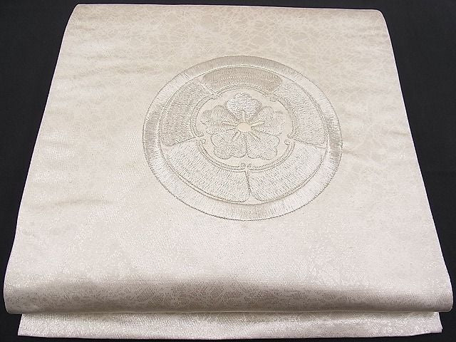 平和屋着物■袋帯 総刺繍 花丸文 銀糸 逸品 n-pk0871