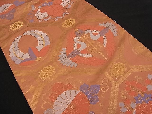 平和屋着物■六通柄袋帯 蜀江向かい鳥花文 金糸 逸品 n-pk0882