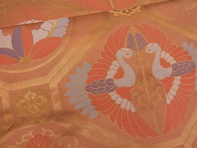 平和屋着物■六通柄袋帯 蜀江向かい鳥花文 金糸 逸品 n-pk0882