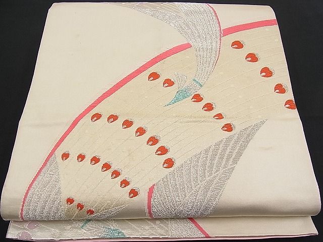 平和屋着物■六通柄袋帯 唐織 孔雀文 銀糸 逸品 n-pk0890
