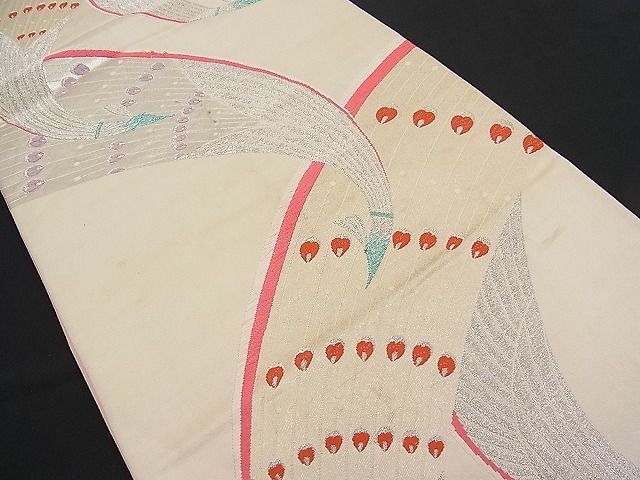 平和屋着物■六通柄袋帯 唐織 孔雀文 銀糸 逸品 n-pk0890