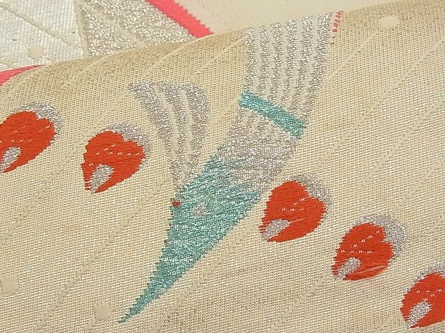 平和屋着物■六通柄袋帯 唐織 孔雀文 銀糸 逸品 n-pk0890