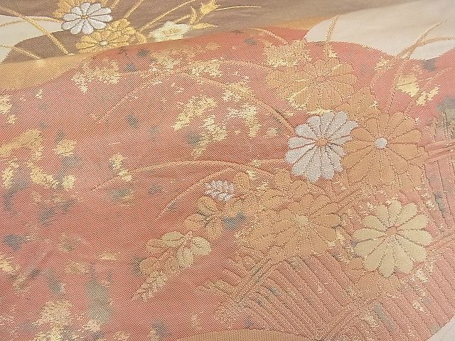 平和屋着物■六通柄袋帯 道長草花文 金銀糸 逸品 n-pk0898
