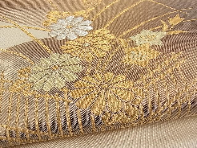 平和屋着物■六通柄袋帯 道長草花文 金銀糸 逸品 n-pk0898