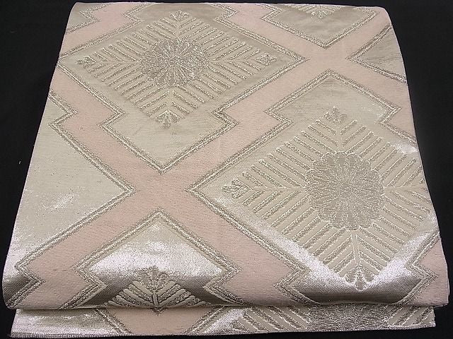 平和屋着物■六通柄袋帯 唐織 松皮菱花文 銀糸 逸品 n-pk0910