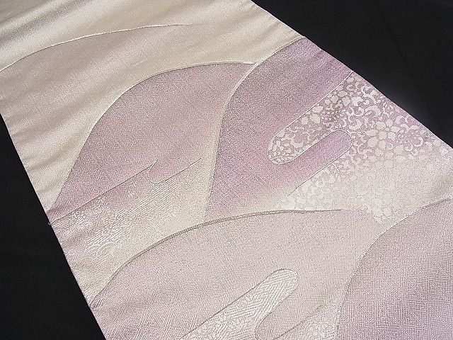 平和屋着物■太鼓柄袋帯 駒刺繍 エ霞遠山文 銀彩 逸品 n-pk0976