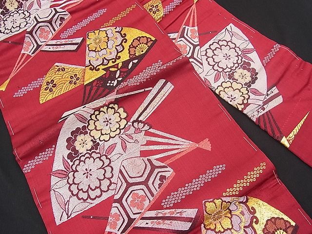 平和屋着物■九寸名古屋帯 唐織 扇面花文 金糸 n-pk1078