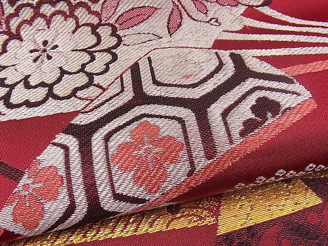 平和屋着物■九寸名古屋帯 唐織 扇面花文 金糸 n-pk1078