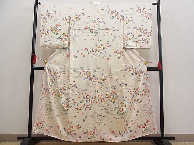 平和屋着物■付下げ 手描き 流水風景花文 逸品 n-pk1197