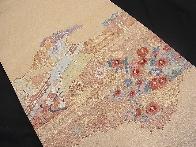 平和屋着物■太鼓柄袋帯 雲取り風景花文 金糸 逸品 n-pk1278