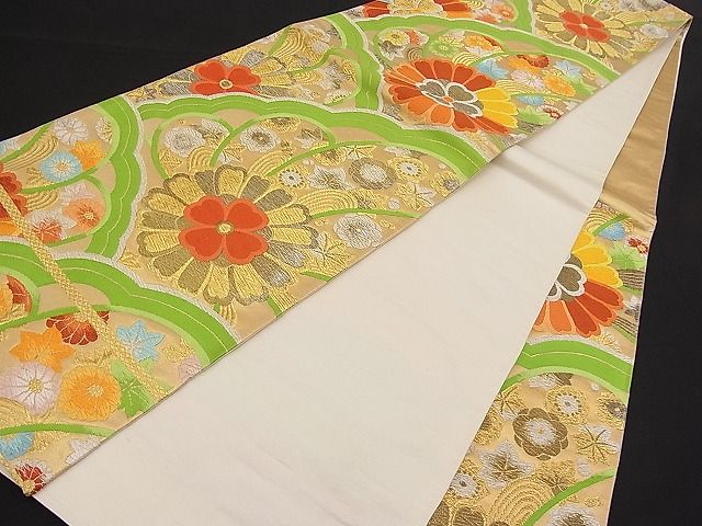 平和屋着物■六通柄袋帯 唐織 花青海波 金銀糸 逸品 n-pk1794