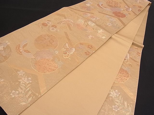 平和屋着物■六通柄袋帯 流水吉祥花蝶丸文 金糸 逸品 n-pk1812