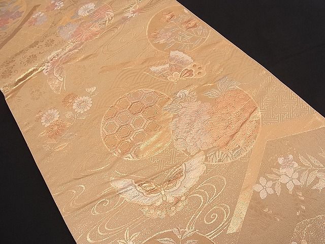 平和屋着物■六通柄袋帯 流水吉祥花蝶丸文 金糸 逸品 n-pk1812