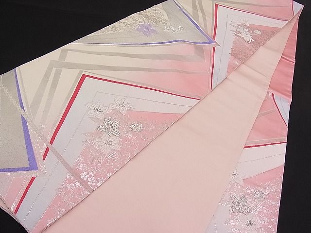 平和屋着物■六通柄袋帯 唐織 吉祥草花文 銀糸 逸品 n-pk1817