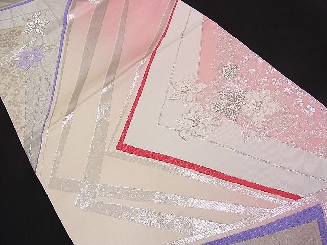 平和屋着物■六通柄袋帯 唐織 吉祥草花文 銀糸 逸品 n-pk1817