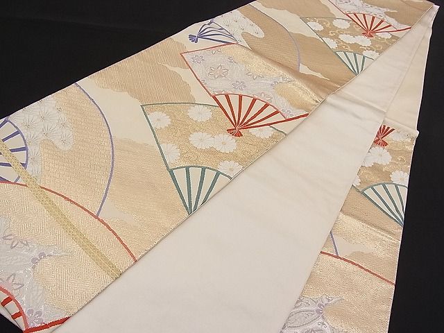 平和屋着物■六通柄袋帯 唐織 雲取り扇面吉祥花文 金銀糸 逸品 n-pk1819