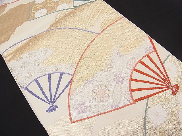 平和屋着物■六通柄袋帯 唐織 雲取り扇面吉祥花文 金銀糸 逸品 n-pk1819