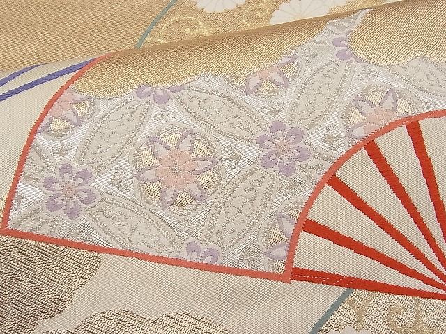 平和屋着物■六通柄袋帯 唐織 雲取り扇面吉祥花文 金銀糸 逸品 n-pk1819