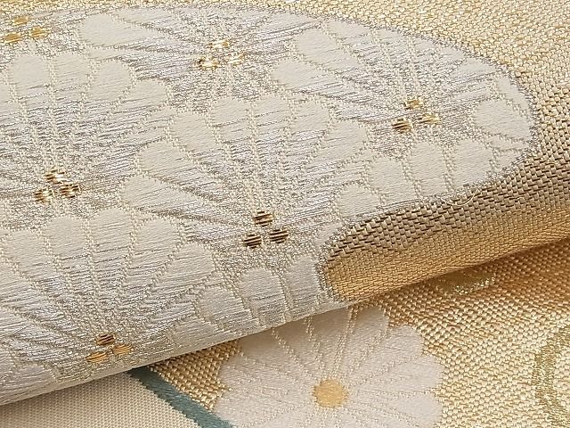 平和屋着物■六通柄袋帯 唐織 雲取り扇面吉祥花文 金銀糸 逸品 n-pk1819