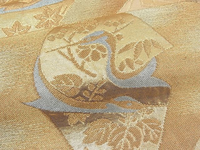 平和屋着物■六通柄袋帯 向かい鶴扇花文 金糸 逸品 n-pk1834