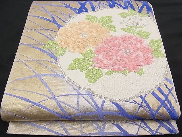 平和屋着物■六通柄袋帯 唐織 牡丹草葉文 銀糸 逸品 n-pk1838