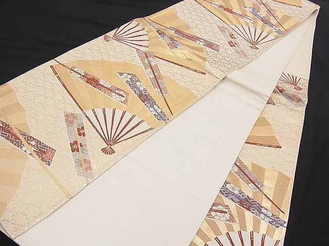 平和屋着物■六通柄袋帯 唐織 扇面吉祥花文 金糸 逸品 n-pk1840