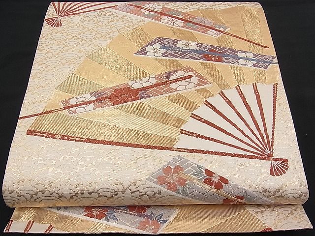 平和屋着物■六通柄袋帯 唐織 扇面吉祥花文 金糸 逸品 n-pk1840