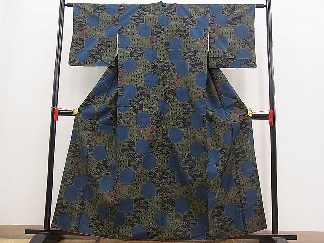 平和屋着物■上質な紬 亀甲花文 逸品 n-pk1865