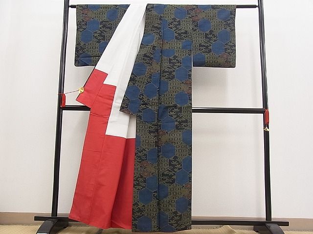 平和屋着物■上質な紬 亀甲花文 逸品 n-pk1865