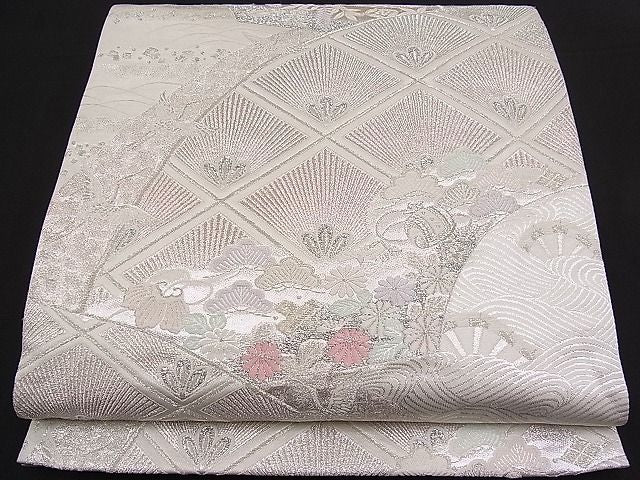 平和屋着物■六通柄袋帯 唐織 地紙宝尽くし花文 銀糸 逸品 n-pk1996