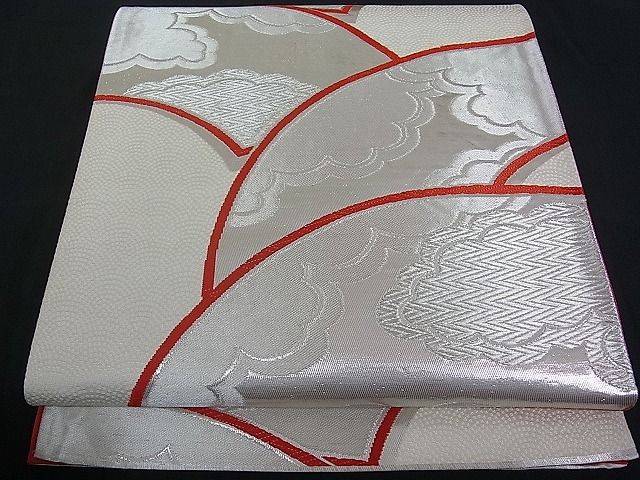 平和屋着物■六通柄袋帯 地紙雲重ね吉祥文 銀糸 逸品 pn2532