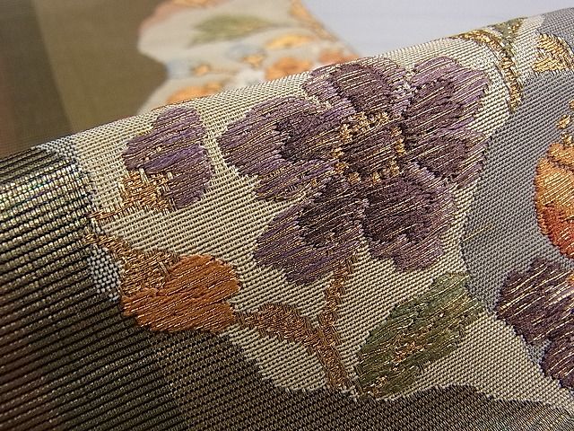 平和屋着物■六通柄袋帯 草花間道 金糸 逸品 pn3646