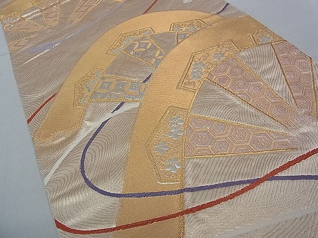 平和屋着物■六通柄袋帯 片輪車吉祥紐文 金銀糸 逸品 pn3807