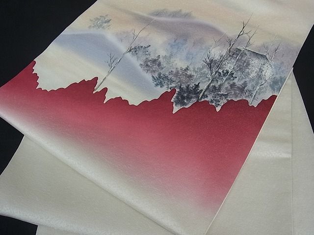 平和屋着物■太鼓柄袋帯 手描き 風景文 逸品 qp0079