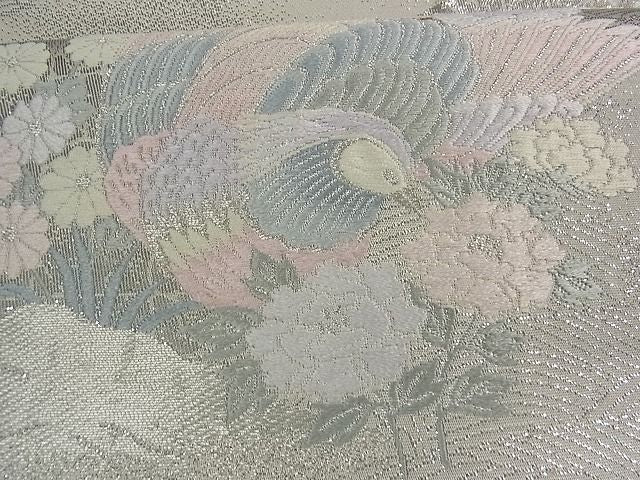 平和屋着物■六通柄袋帯 道長流水御所車鳳凰花文 銀糸 逸品 qp0121