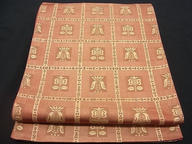 平和屋着物■六通柄袋帯 コプト格子柄 金糸 逸品 n-qt0088