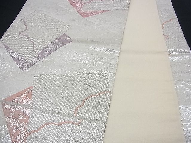 平和屋着物■六通柄袋帯 色紙重ね文 銀糸 逸品 n-qt0172