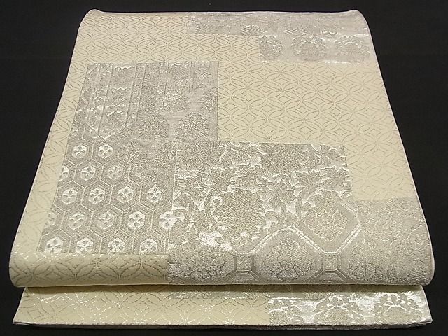 平和屋着物■六通柄袋帯 色紙重ね吉祥文 銀糸 逸品 n-qw0045