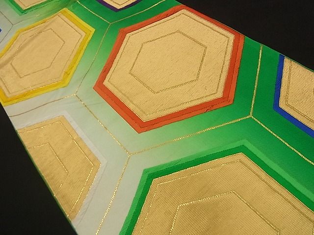 平和屋着物■西陣 六通柄袋帯 唐織 亀甲文様 金糸 逸品 n-qw0074