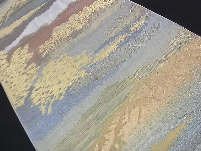 平和屋着物■六通柄袋帯 重ね山樹林文 金銀糸 逸品 n-qw0099