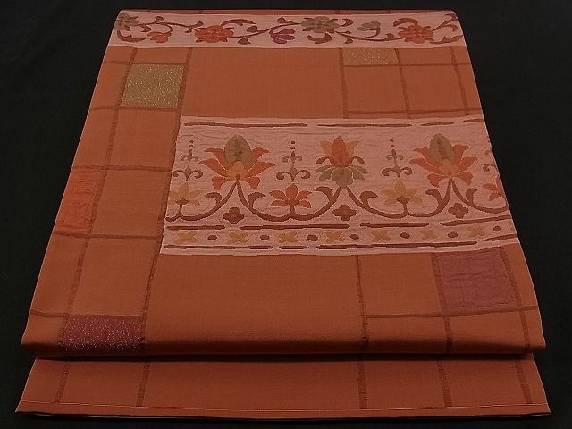 平和屋着物■六通柄袋帯 ふくれ織 横段更紗花文 逸品 n-qw0206