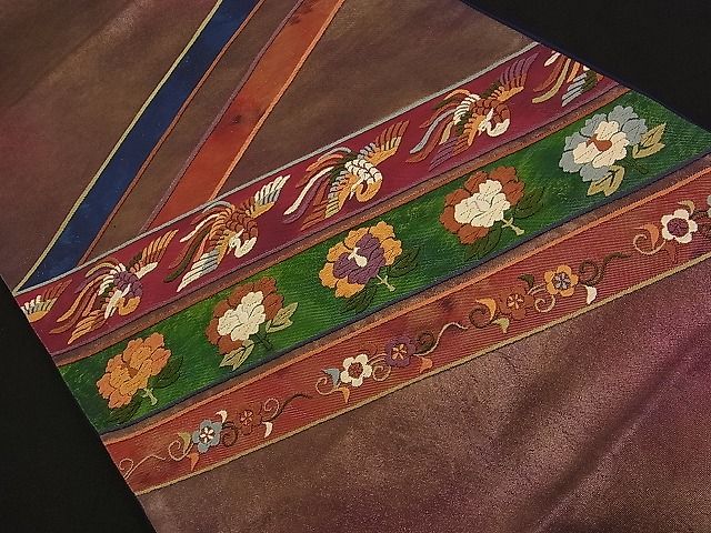 平和屋着物■六通太鼓柄袋帯 唐織 鳳凰牡丹花唐草文 金糸 逸品 n-qw0311